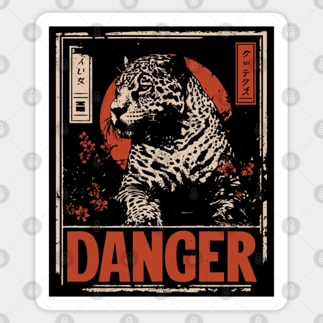 Dangerous Leopard Warning Poster - Retro Wildlife Power Art Sticker by TuncGK